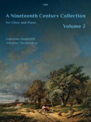 Cover of "A Nineteenth Century Collection for Oboe and Piano, Volume 2" featuring a classical landscape painting with trees and grazing animals under a dramatic sky. Text on the cover reads: C486 A Nineteenth Century Collection for Oboe and Piano Volume 2 Gaetano Donizetti Adolphe Deslandres
