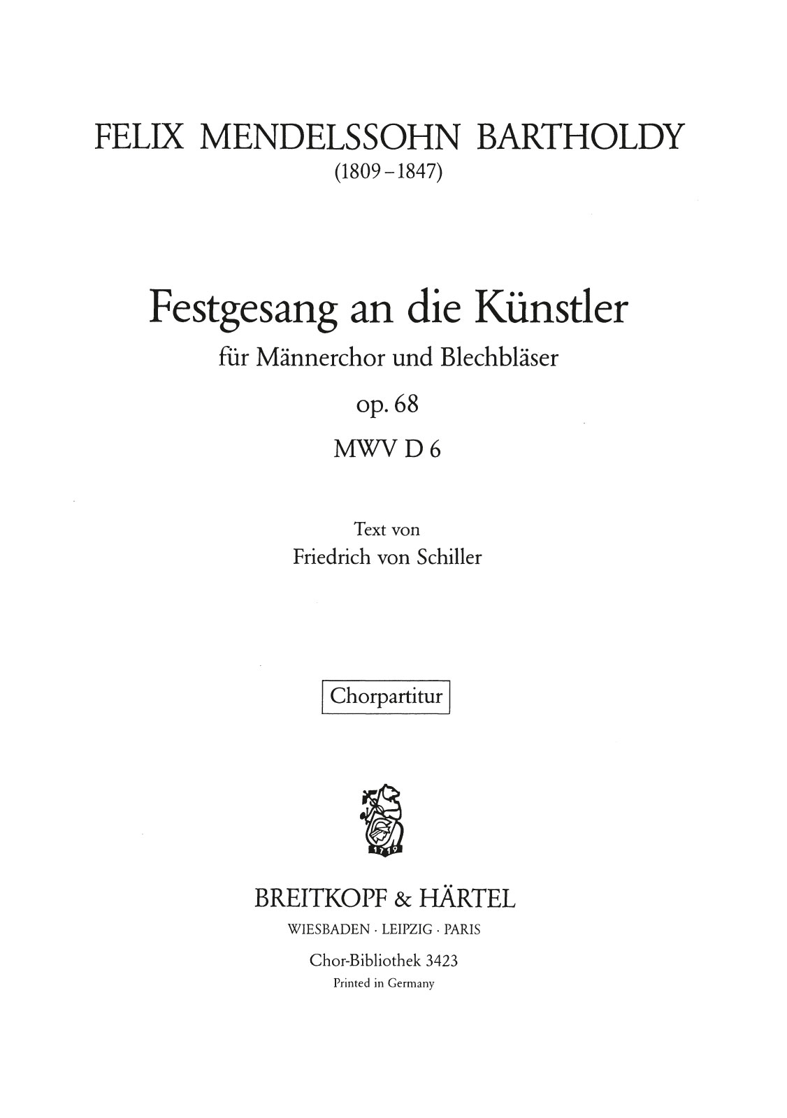 Festgesang an die Künstler Op. 68 MWV D 6