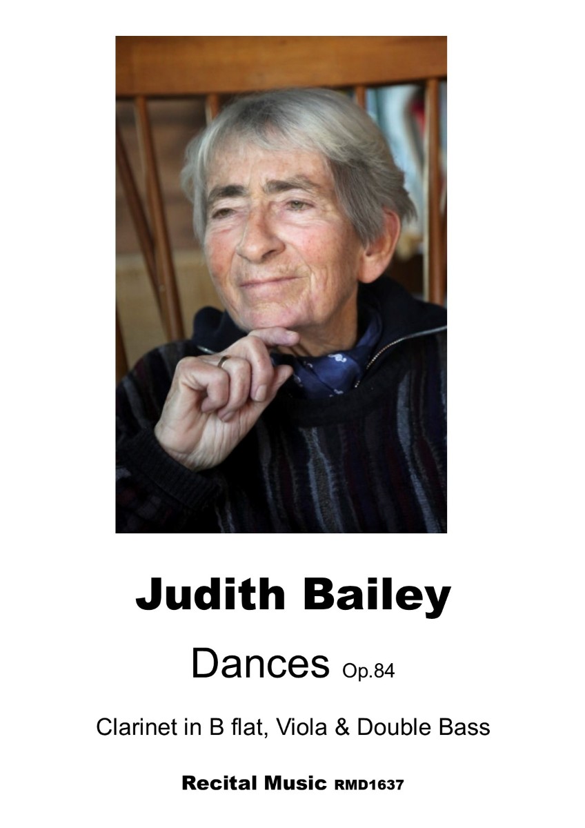 Image for a book published by Recital Music called Dances Op 83 with a photograph of composer Judith Bailey.
