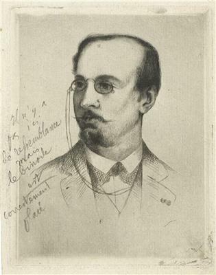 Pencil sketch of French composer Emile Ratez with an inscription in French