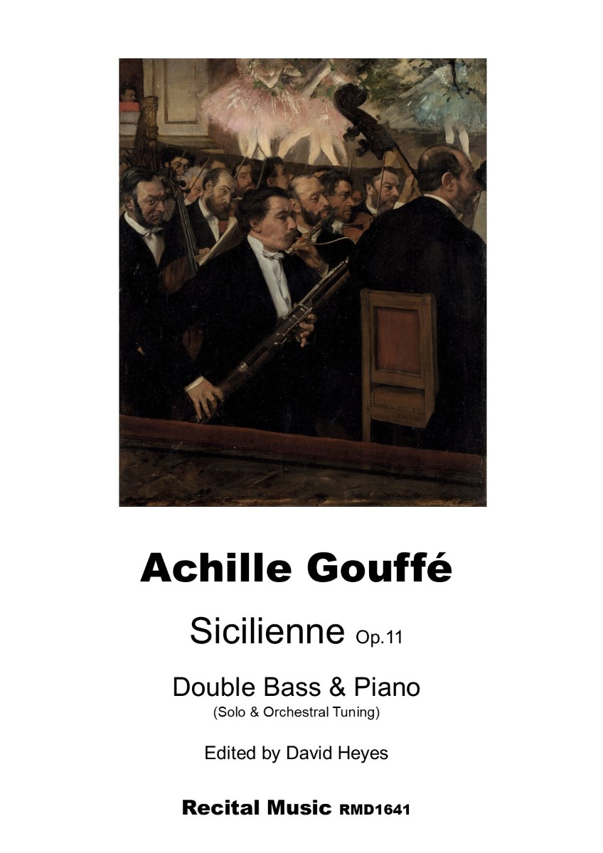 The image shows the cover of a music book titled "Transcription Series Book 4". It features portraits of four composers: Amy Beach, Karl Davidov, Antonín Dvořák, and Robert Schumann. The book is arranged by David Heyes for Double Bass & Piano and published by Recital Music under the code RMD1380.